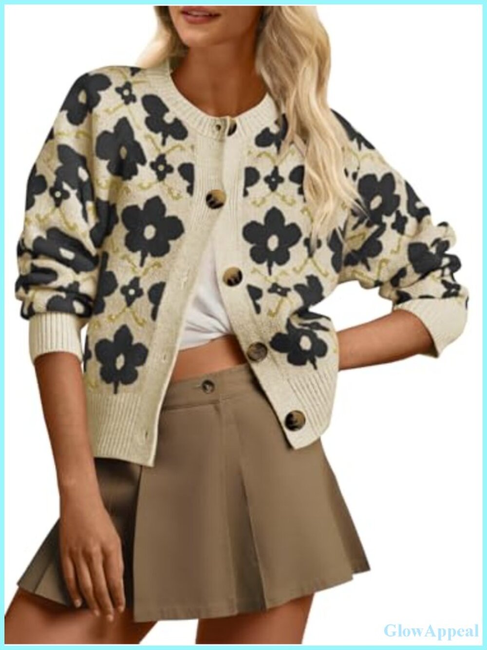 Women's Floral Cardigan Sweater Long Sleeve Open Front Button Knit Retro Coat